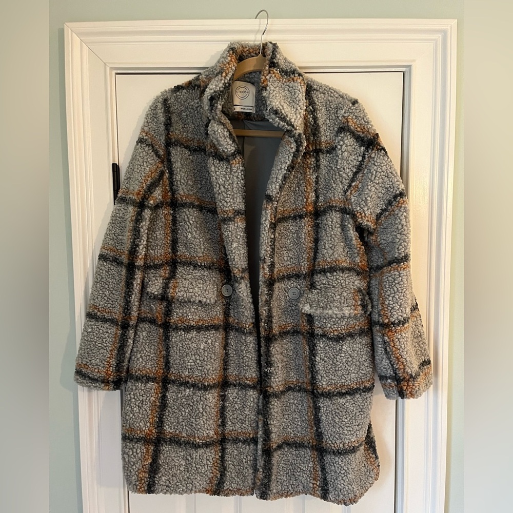 Gray Plaid Teddy Jacket - image 1